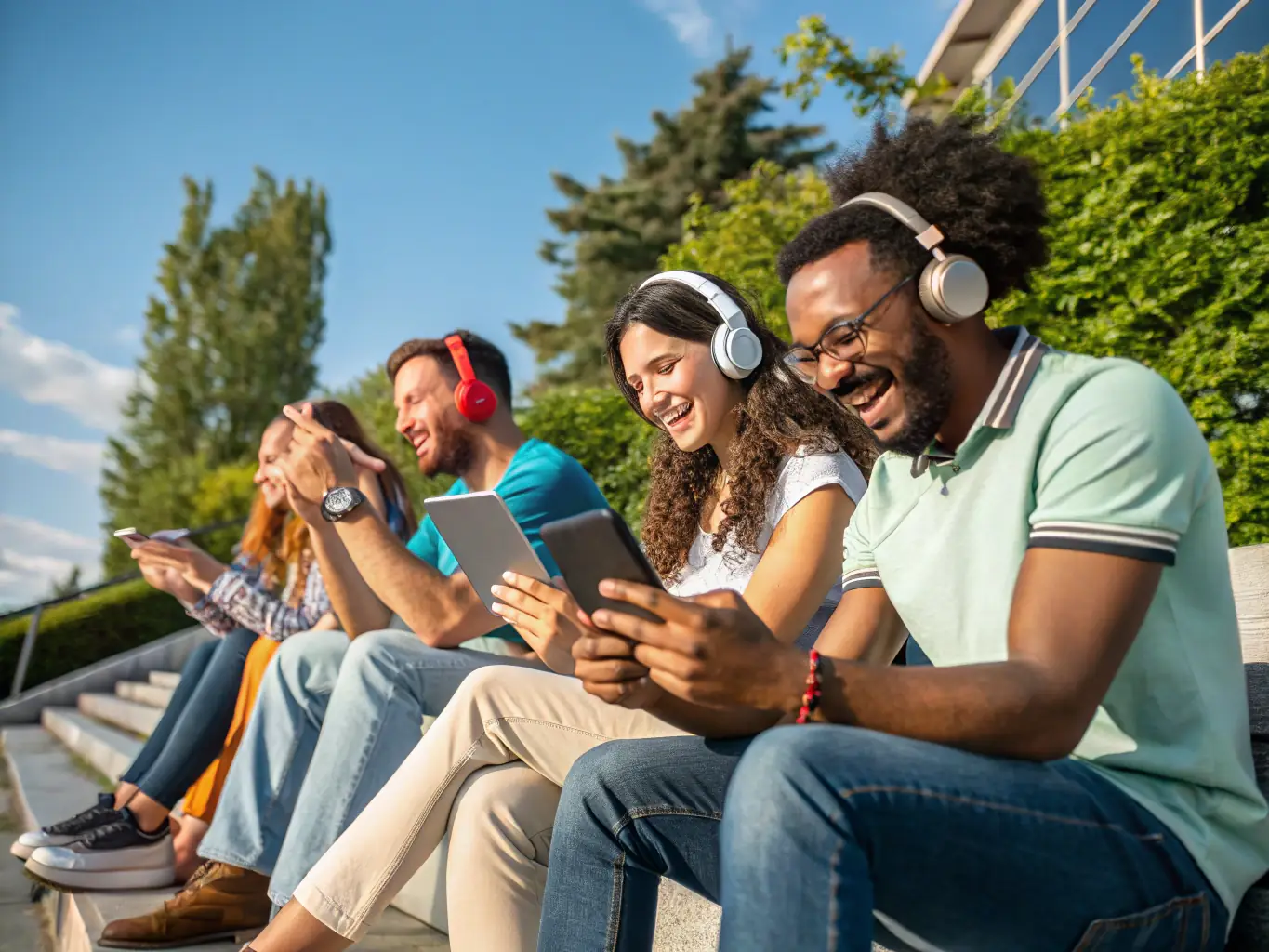 A diverse group of South African community members interacting on a digital platform, showcasing the platform's user-friendly interface and accessibility on mobile devices.